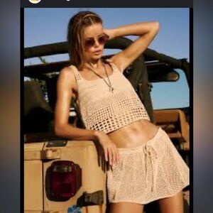 Free People Tan Crochet Tank and Skirt Set
